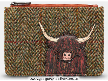 Brown/Tweed Rainbow Highland Cow Highland Cow Zip Top Leather Purse by Yoshi