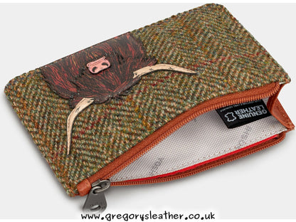 Brown/Tweed Rainbow Highland Cow Highland Cow Zip Top Leather Purse by Yoshi