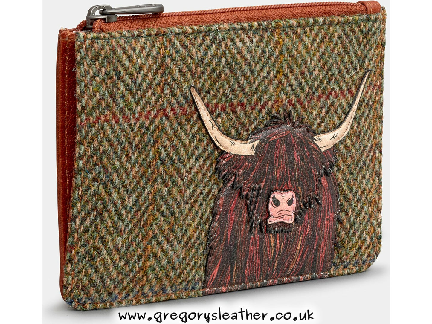 Brown/Tweed Rainbow Highland Cow Highland Cow Zip Top Leather Purse by Yoshi
