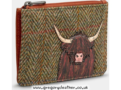 Brown/Tweed Rainbow Highland Cow Highland Cow Zip Top Leather Purse by Yoshi