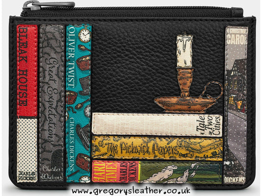 Black Charles Dickens Dickens Bookworm Zip Top Leather Purse by Yoshi