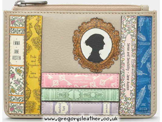 Warm Grey Jane Austen Bookworm Zip Top Leather Purse by Yoshi