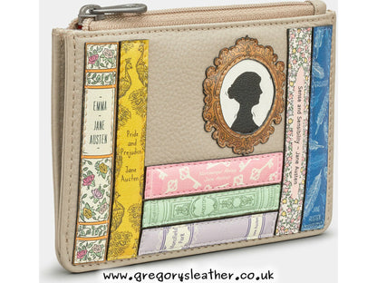 Warm Grey Jane Austen Bookworm Zip Top Leather Purse by Yoshi