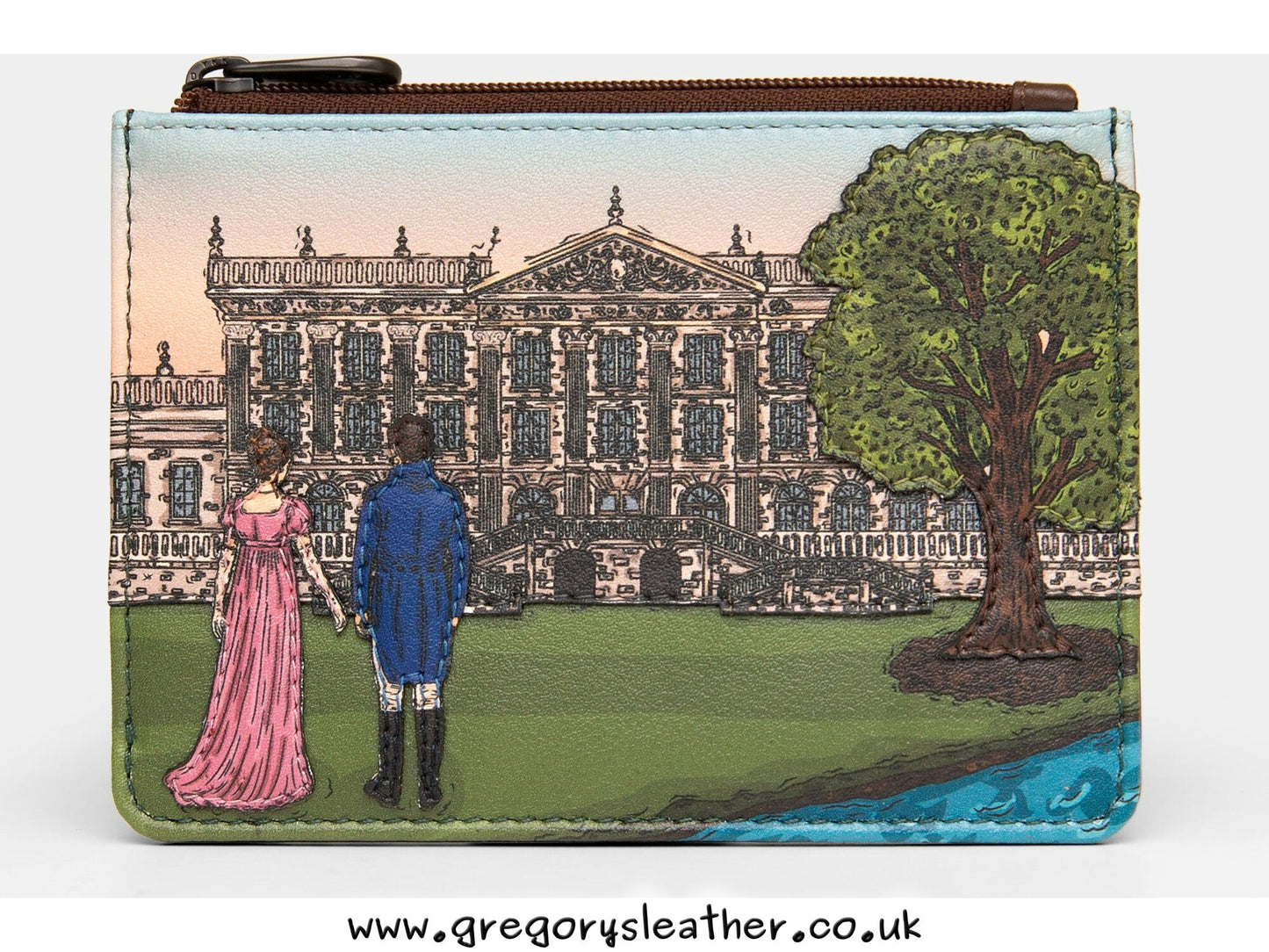 Brown Pemberley 1813 Jane Austen Zip Top Leather Purse by Yoshi