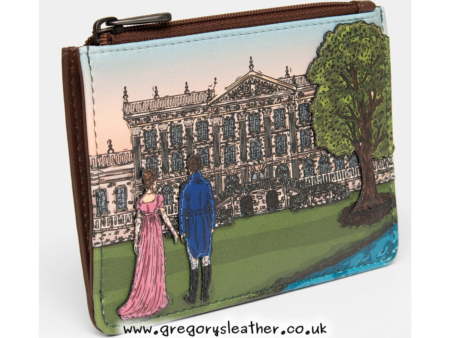 Brown Pemberley 1813 Jane Austen Zip Top Leather Purse by Yoshi