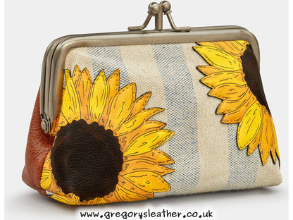 Tan Sunflower Bloom Sunlower Bloom Leather Triple Frame Purse by Yoshi