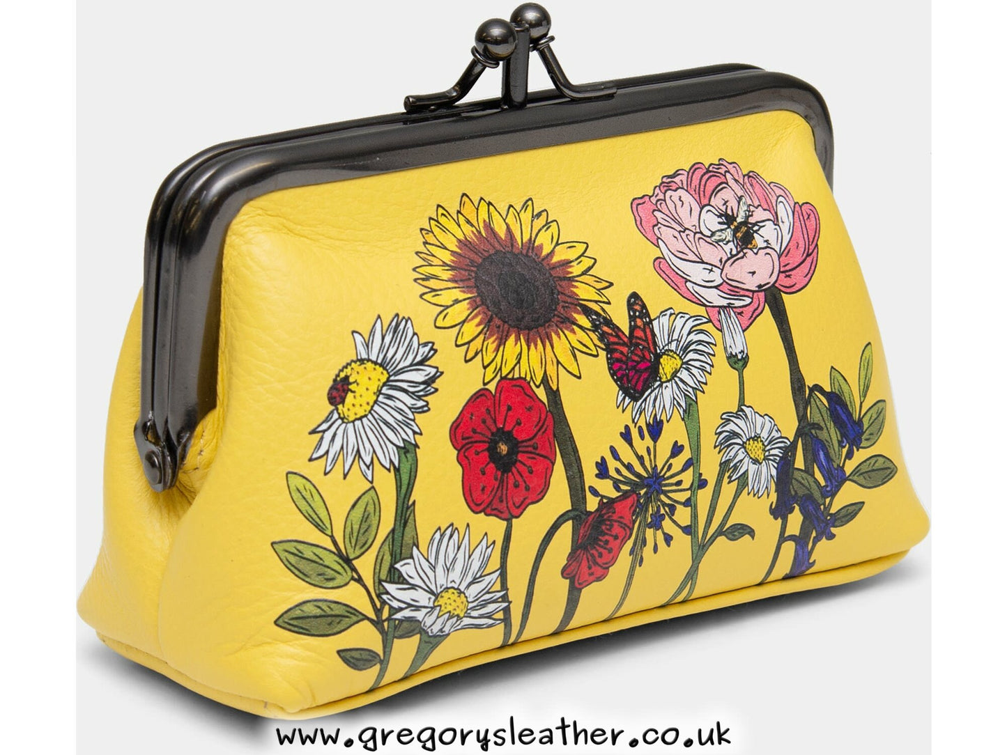 Yellow Buttercup Wildflowers Wildflowers Leather Triple Frame Purse by Yoshi