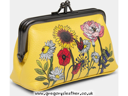 Yellow Buttercup Wildflowers Wildflowers Leather Triple Frame Purse by Yoshi