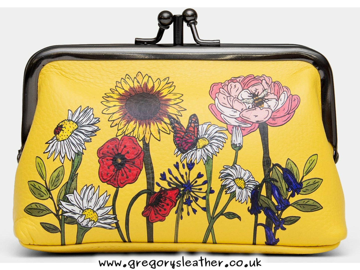 Yellow Buttercup Wildflowers Wildflowers Leather Triple Frame Purse by Yoshi