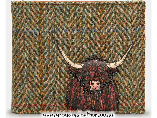 Brown + Tweed Highland Cow Tweed Leather Wallet by Yoshi
