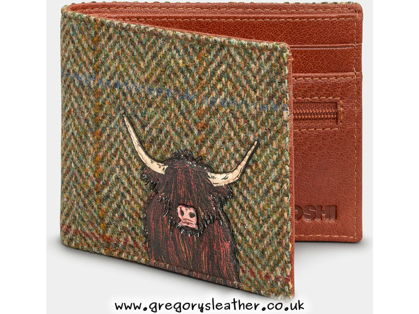 Brown + Tweed Highland Cow Tweed Leather Wallet by Yoshi