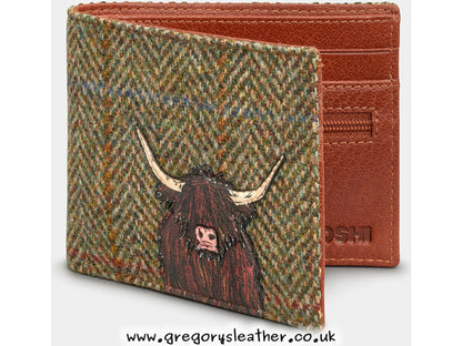 Brown + Tweed Highland Cow Tweed Leather Wallet by Yoshi