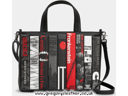 Black Bookworm Horror Horror Bookworm Library Leather Grab Bag by Yoshi