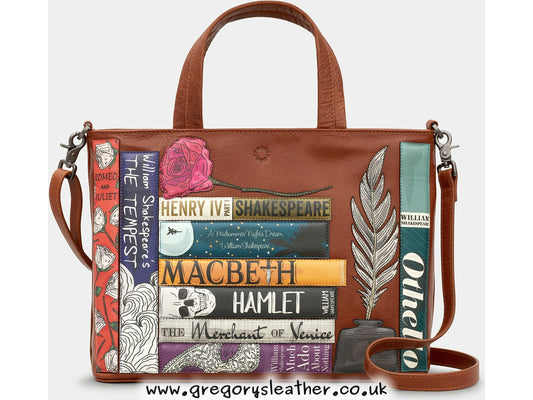 Tan William Shakespeare Shakespeare Bookworm Leather Grab Bag by Yoshi