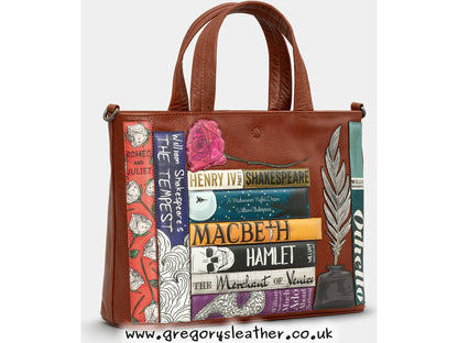 Tan William Shakespeare Shakespeare Bookworm Leather Grab Bag by Yoshi