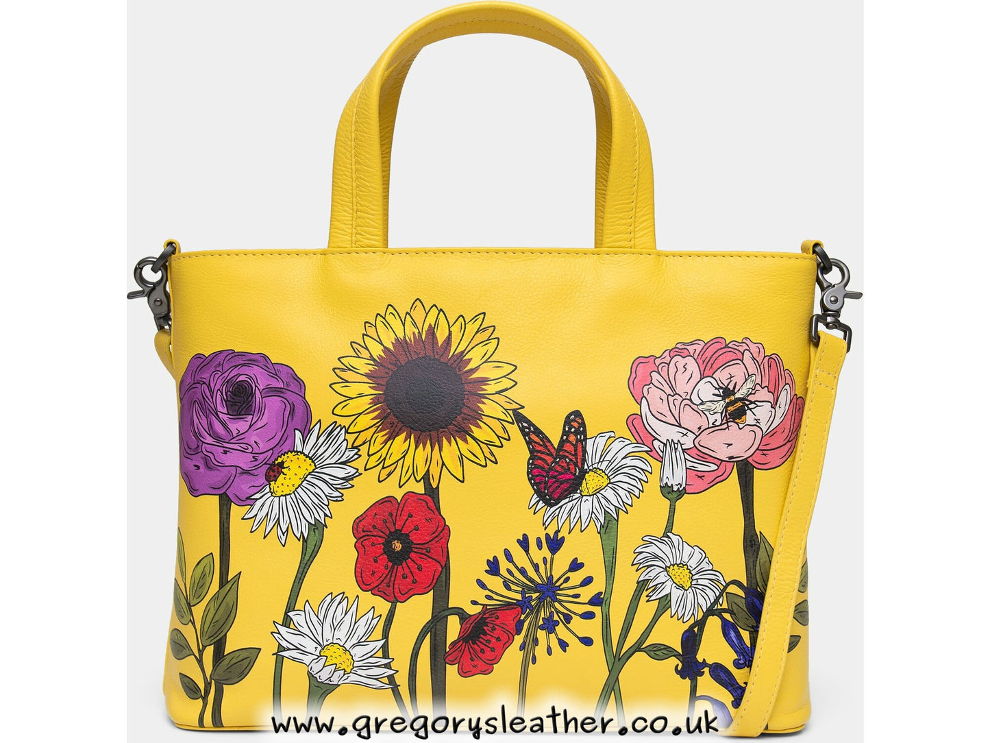 Yellow Buttercup Wildflowers Wildflowers Leather Multiway Grab Bag by Yoshi