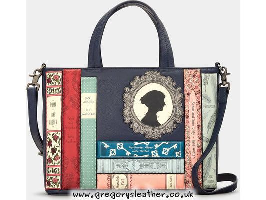 Navy Jane Austen Bookworm Library Leather Grab Bag by Yoshi