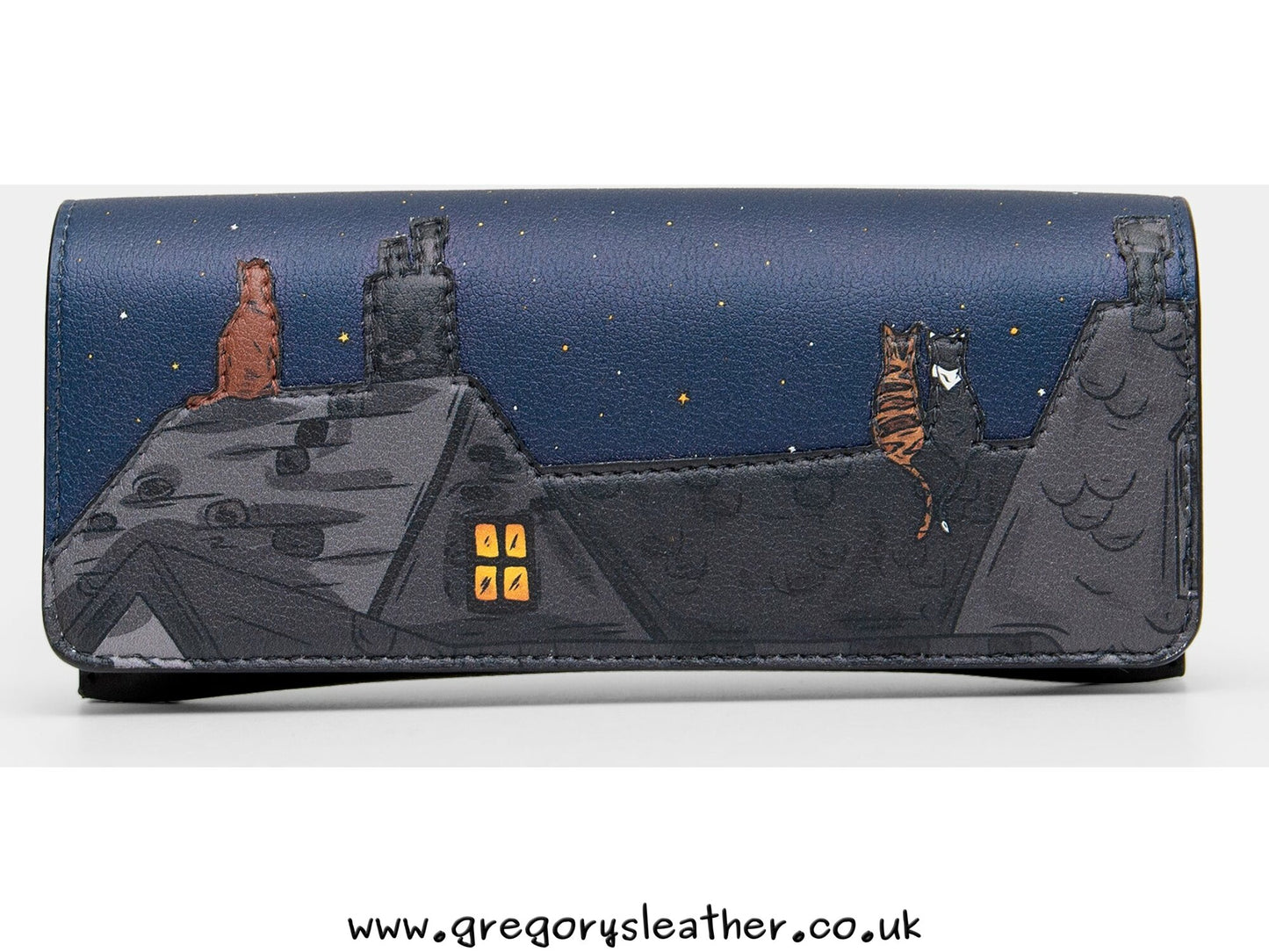 Black Stargazing Cats Leather Glasses Case by Yoshi