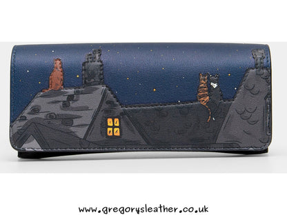 Black Stargazing Cats Leather Glasses Case by Yoshi