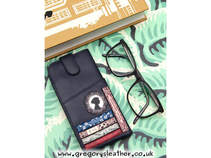 Navy Jane Austen Bookworm Library Leather Glasses Case by Yoshi