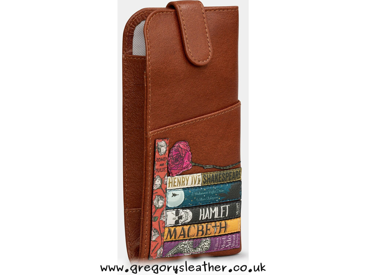 Brown Shakespeare Bookworm Leather Glasses Case with Tab by Yoshi