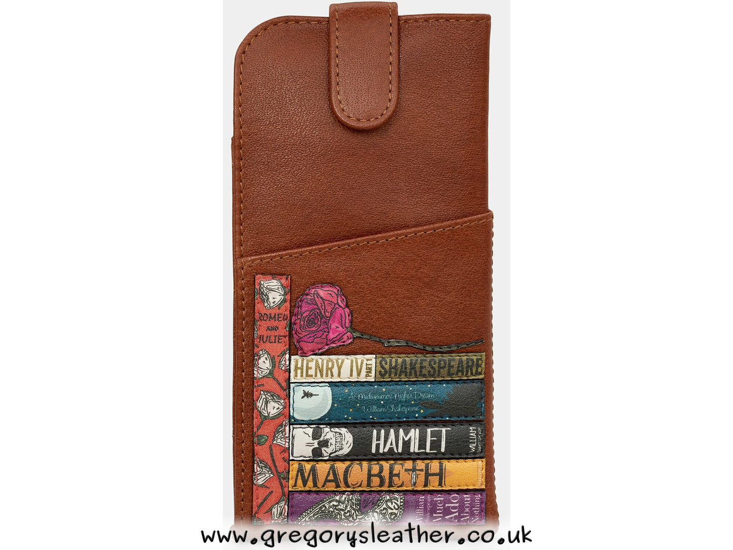 Brown Shakespeare Bookworm Leather Glasses Case with Tab by Yoshi