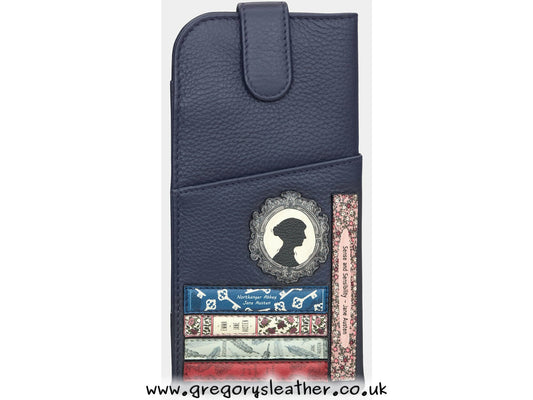 Navy Jane Austen Bookworm Library Leather Glasses Case by Yoshi