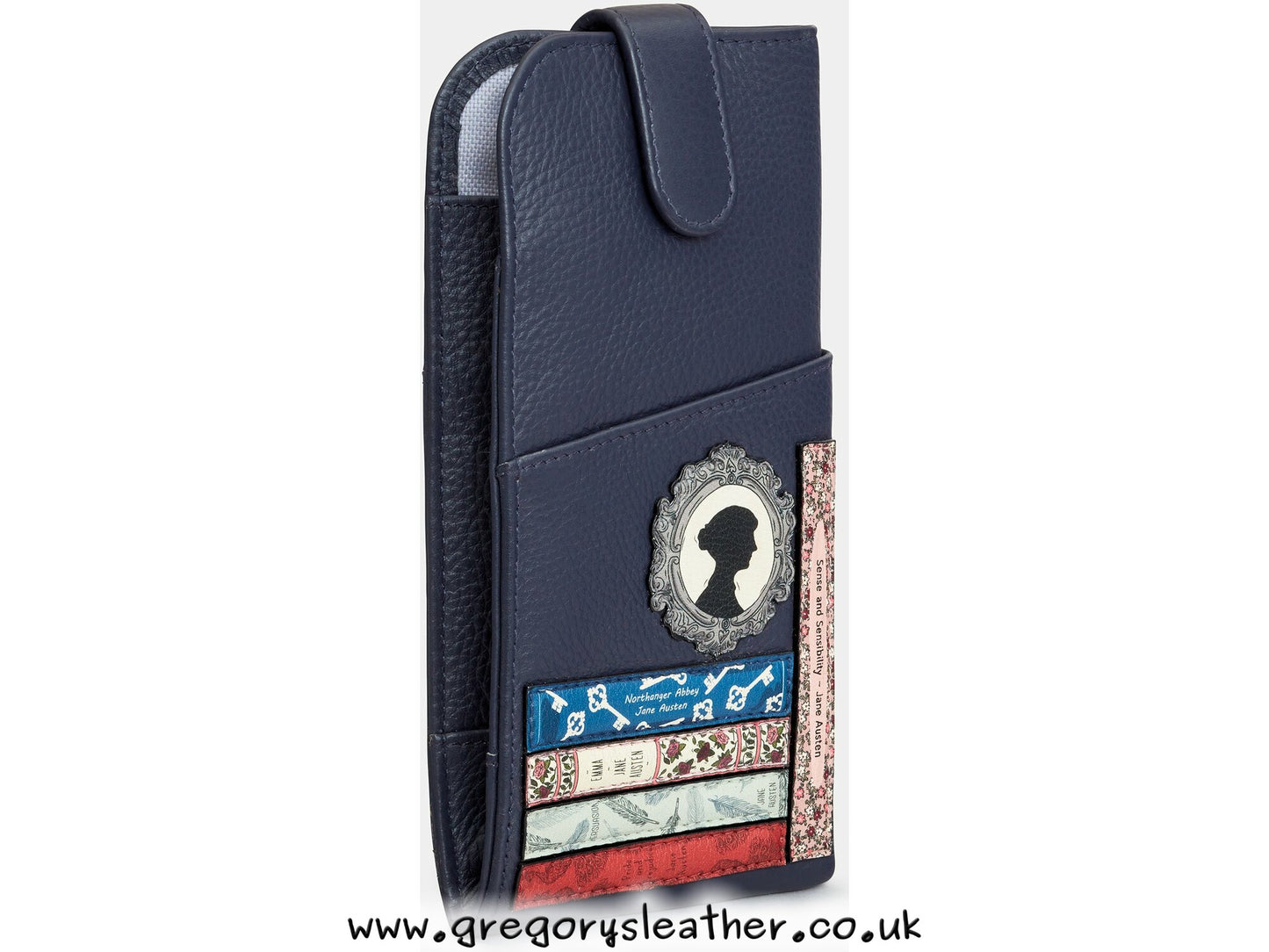 Navy Jane Austen Bookworm Library Leather Glasses Case by Yoshi