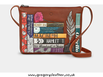 Tan Shakespeare Bookworm Leather Cross Body Bag by Yoshi