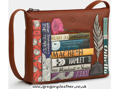 Tan Shakespeare Bookworm Leather Cross Body Bag by Yoshi