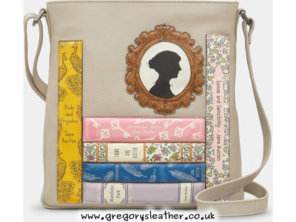 Warm Grey Jane Austen Bookworm Bryant Leather Cross Body Bag by Yoshi
