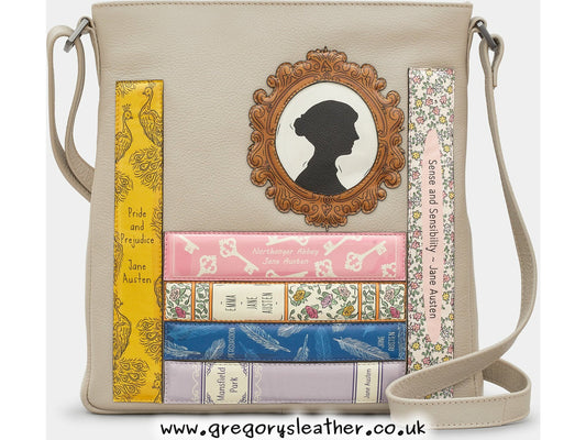Warm Grey Jane Austen Bookworm Bryant Leather Cross Body Bag by Yoshi
