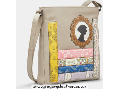 Warm Grey Jane Austen Bookworm Bryant Leather Cross Body Bag by Yoshi