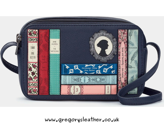 Navy Jane Austen Bookworm Leather Porter Cross Body Bag by Yoshi