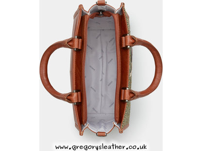 Brown Highland Cow Tweed Leather Grab Bag by Yoshi