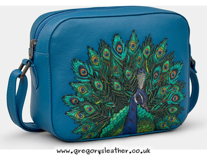 Teal Peacock Plume Leather Camera Bag by Yoshi