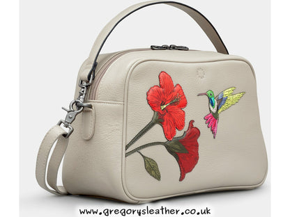 Warm Grey Petals & Feathers Hummingbird Multiway Leather Cross Body Bag by Yoshi