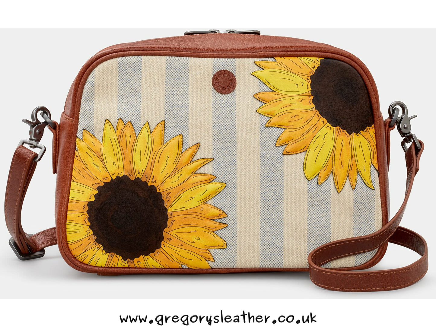 Tan Sunflower Bloom Leather Mulitway Cross Body Bag by Yoshi