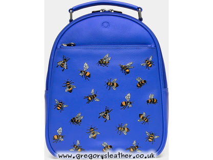 Blue Sweet Bees Leather Backpack by Yoshi