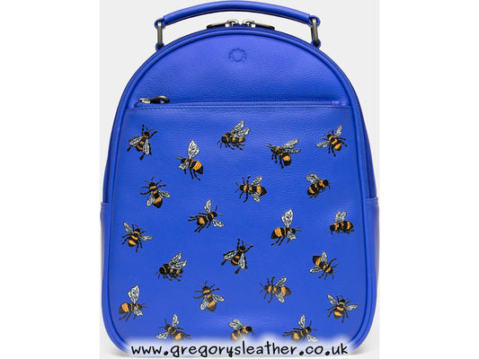 Blue Sweet Bees Leather Backpack by Yoshi