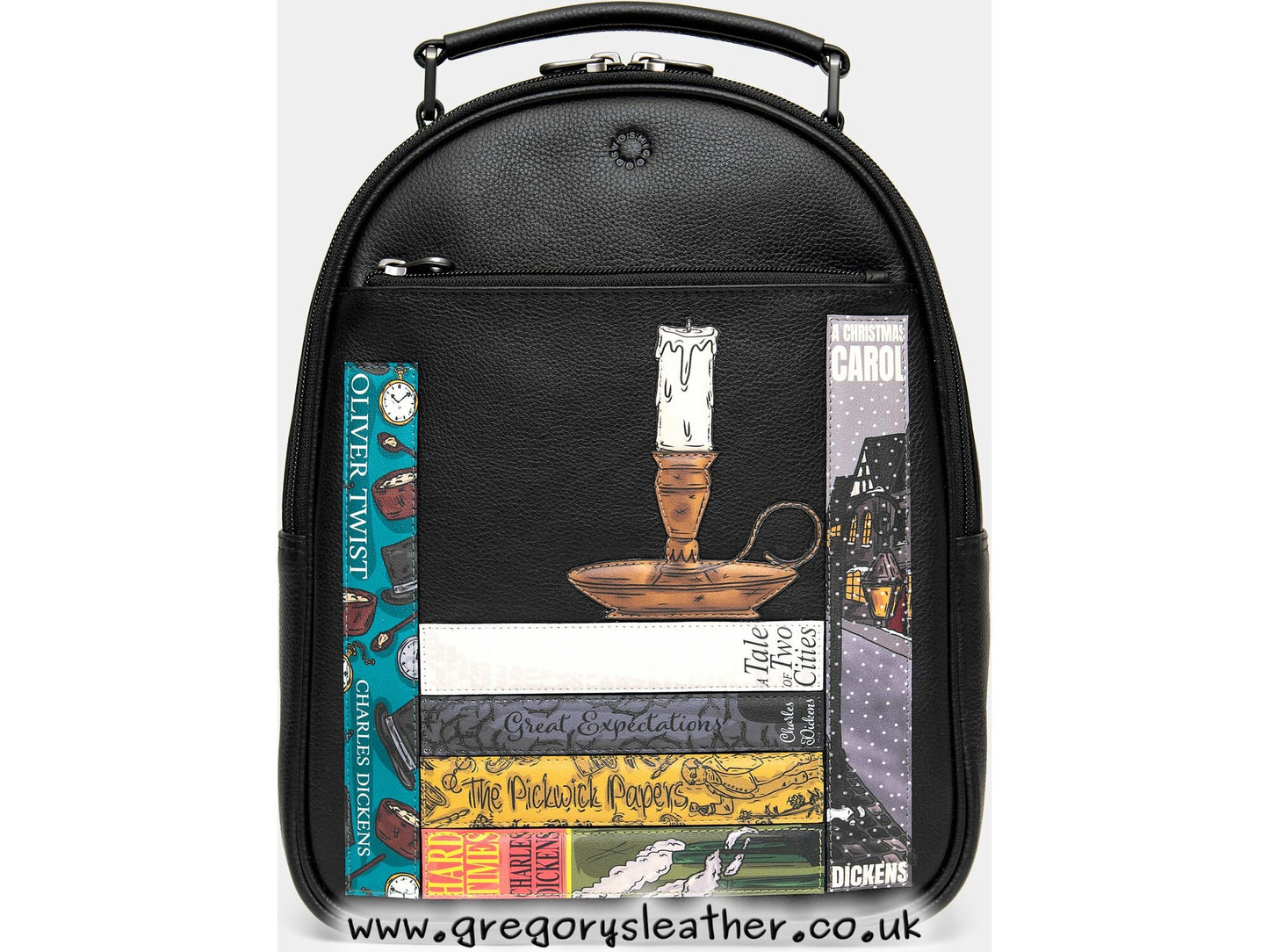 Black Charles Dickens Dickens Bookworm Leather Backpack by Yoshi