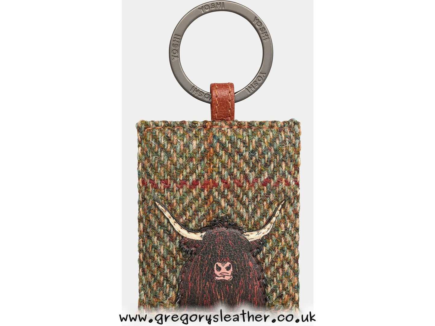 Brown Highland Cow Tweed Leather Keyring by Yoshi