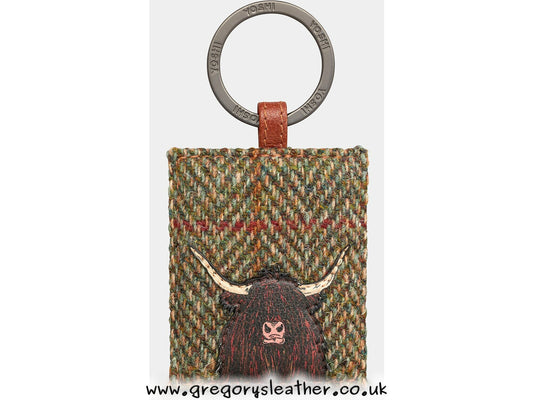 Brown Highland Cow Tweed Leather Keyring by Yoshi