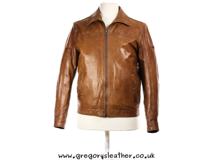 Cognac Leather Zip Jacket by Trapper