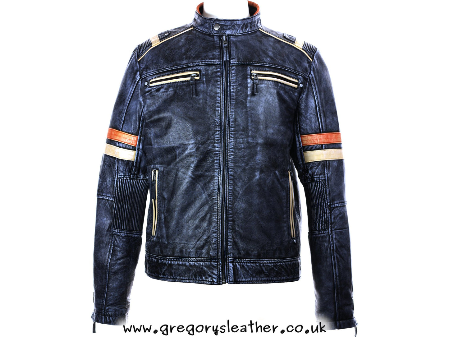 Snowy Black Blue Leather Mens Biker Distressed by Ashwood