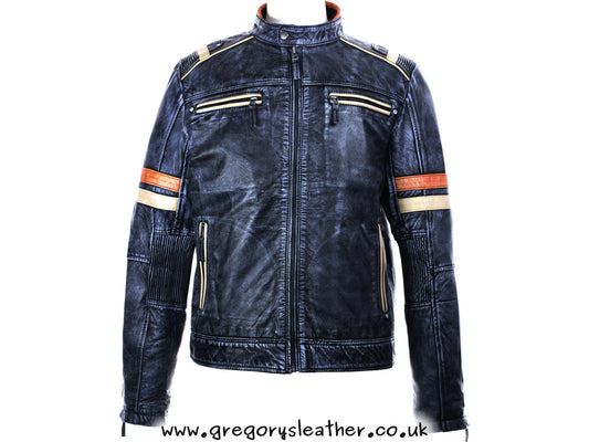 Snowy Black Blue Leather Mens Biker Distressed by Ashwood