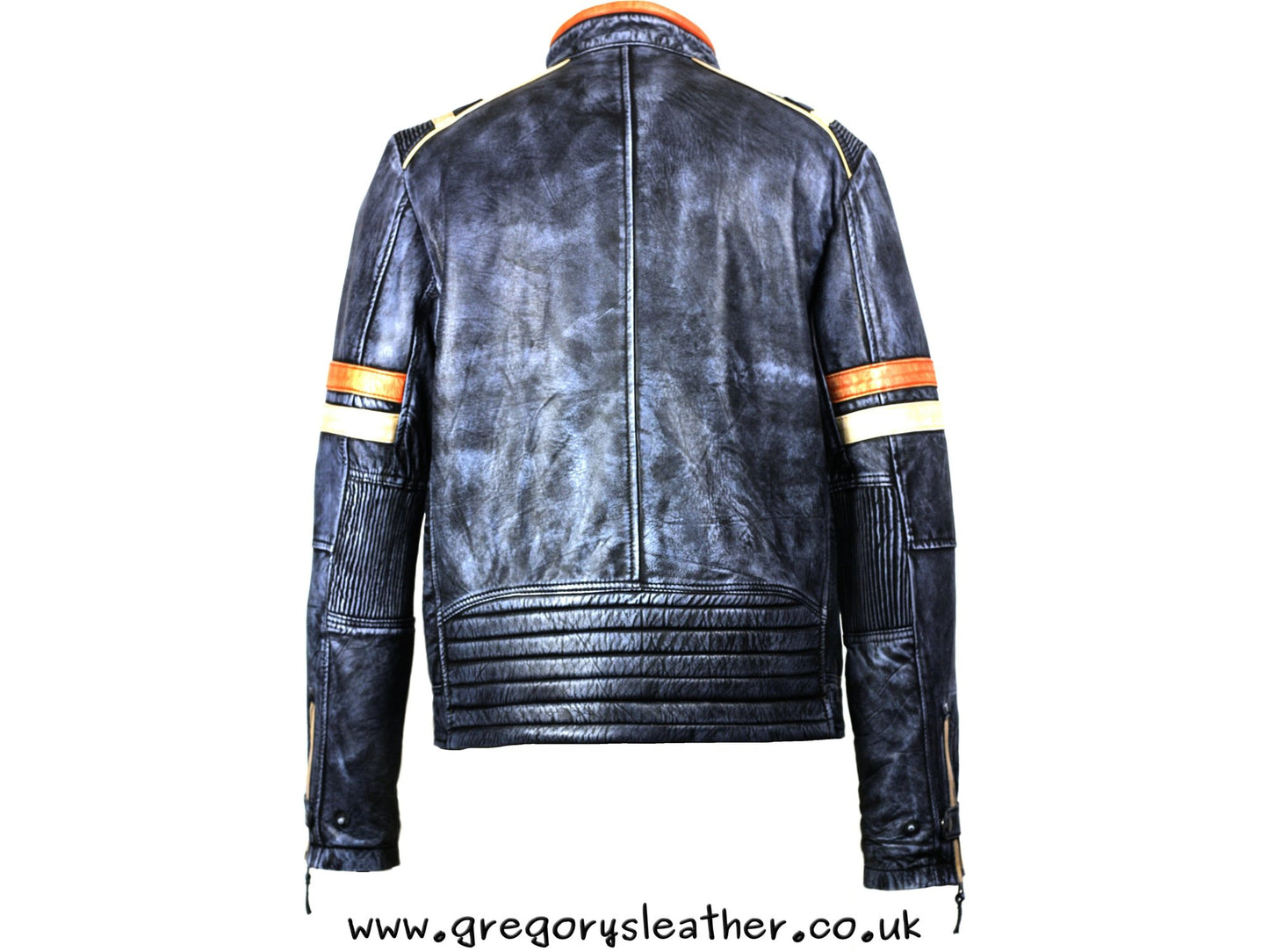 Snowy Black Blue Leather Mens Biker Distressed by Ashwood