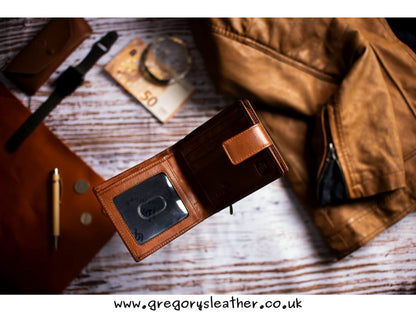 Brown Ridgeback Bifold Leather Wallet With Large Coin Pocket - by Prime Hide