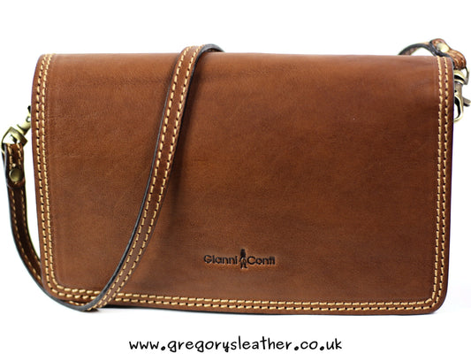 Tan Classic Small Flap Over Bag by Gianni Conti