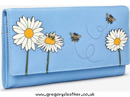 Blue Bee Happy Flap Over Leather Purse by Yoshi